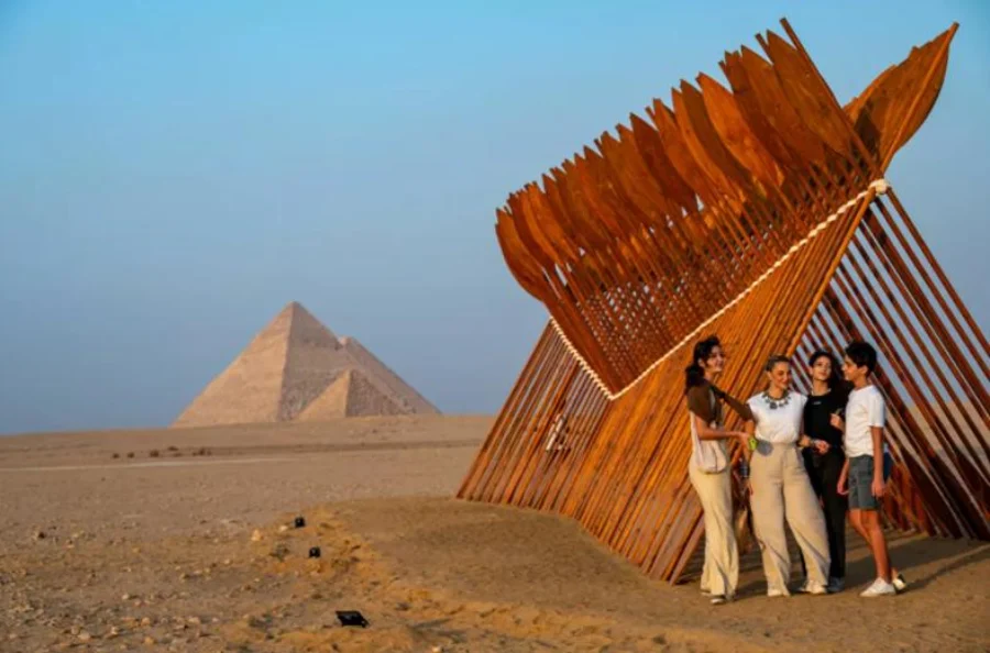 Contemporary art installation at the Giza Pyramids